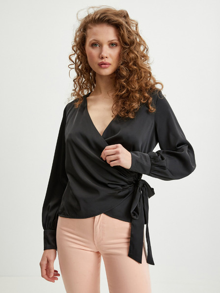 Guess Schwarze Damen-Wickelbluse aus Satin Guess Lovisa