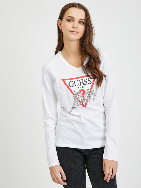 Guess Weißes Damen-Langarm-T-Shirt Guess Icon