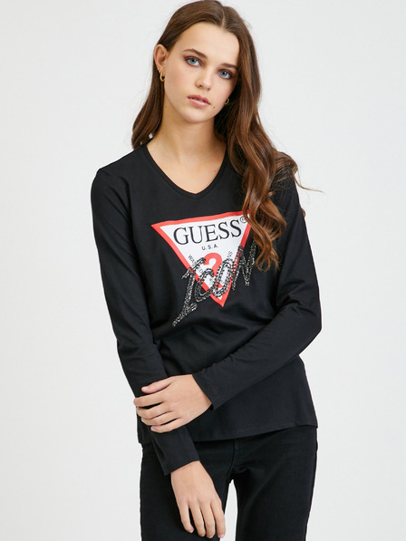 Guess Schwarzes Damen-Langarm-T-Shirt Guess Icon
