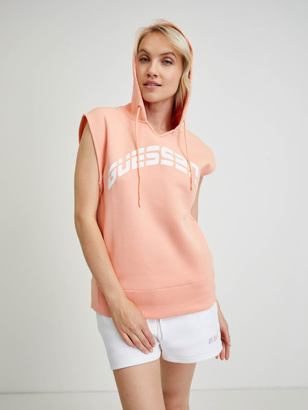 Guess Aprikosenfarbener ärmelloser Damen-Kapuzenpullover Guess Camilla
