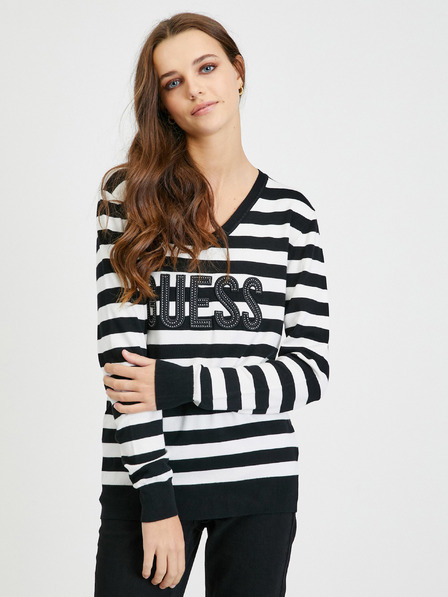 Guess Weiß-schwarz gestreifter Damen-Pullover Guess Pascale