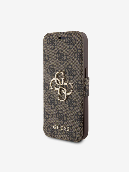 Guess Guess PU-Leder 4G Metall-Logo Book Case für iPhone 15 Pro Max Braun