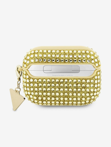 Guess Guess Dreieckige Metall-Logo-Hülle mit Strasssteinen für AirPods Pro Gold