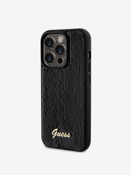 Guess Guess Pailletten-Skript-Logo-Rückseite für iPhone 14 Pro Schwarz