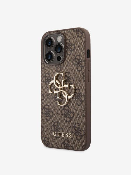 Guess PU 4G Metal Logo Back Cover for iPhone 14 Pro Max Brown Phone Case