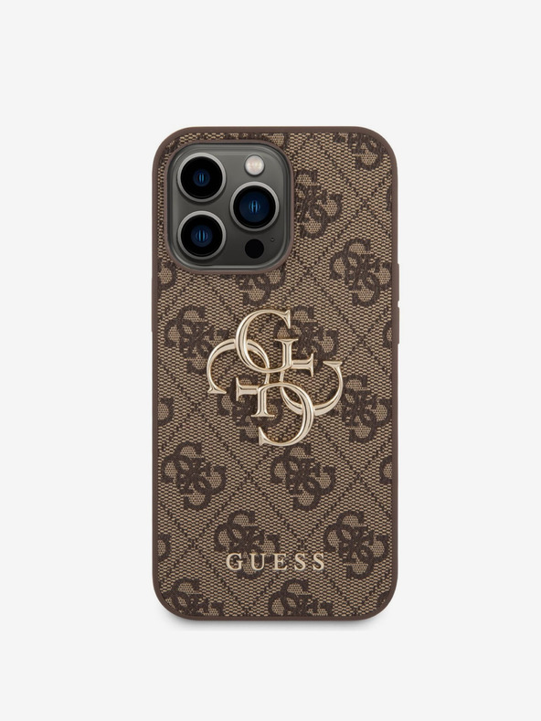 Guess PU 4G Metal Logo Back Cover for iPhone 14 Pro Max Brown Phone Case