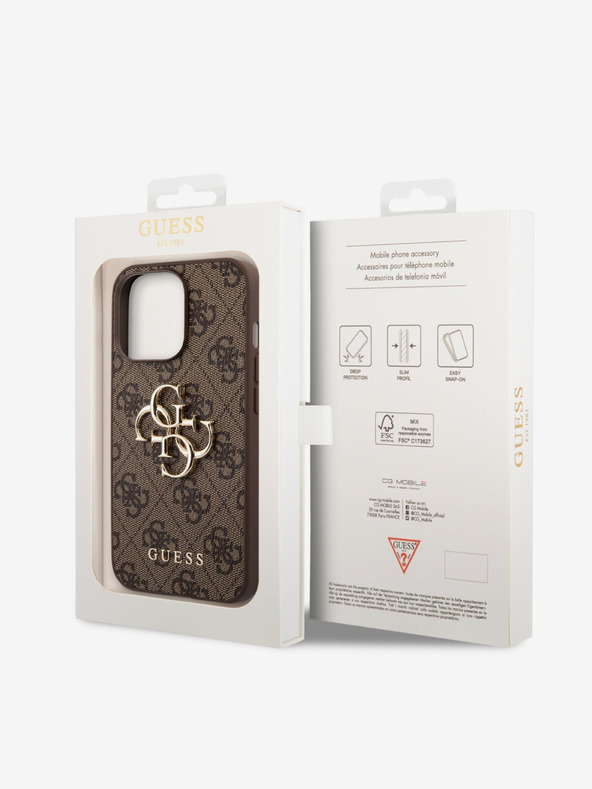 Guess PU 4G Metal Logo Back Cover for iPhone 14 Pro Max Brown Phone Case