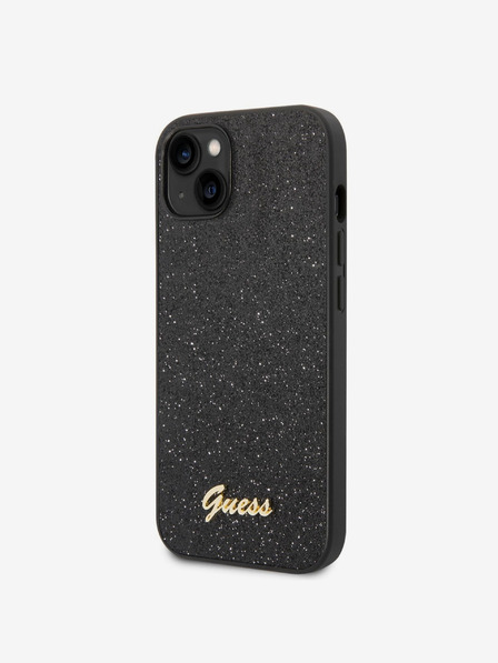 Guess Guess PC/TPU Glitter Flakes Metall-Logo-Rückseite für iPhone 14 Schwarz