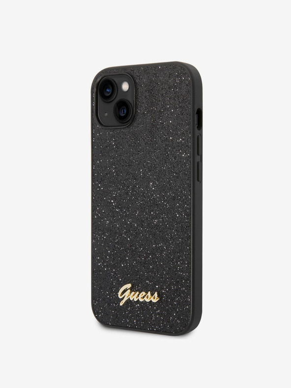 Guess Guess PC/TPU Glitter Flakes Metall-Logo-Rückseite für iPhone 14 Schwarz