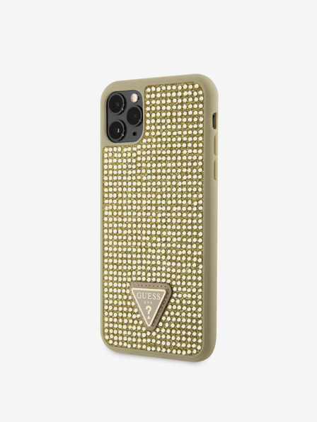 Guess Guess Strasssteinchen Dreieck Metall Logo Hülle für iPhone 11 Pro Max Gold