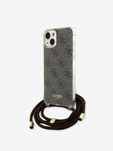Guess Guess IML 4G Printed Crossbody Strap Back Cover für iPhone 15 Braun