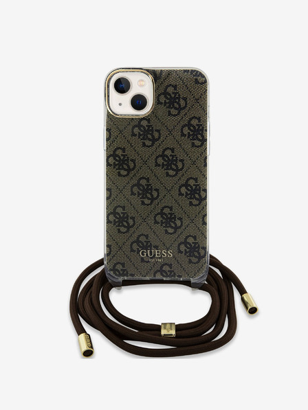 Guess Guess IML 4G Printed Crossbody Strap Back Cover für iPhone 15 Braun