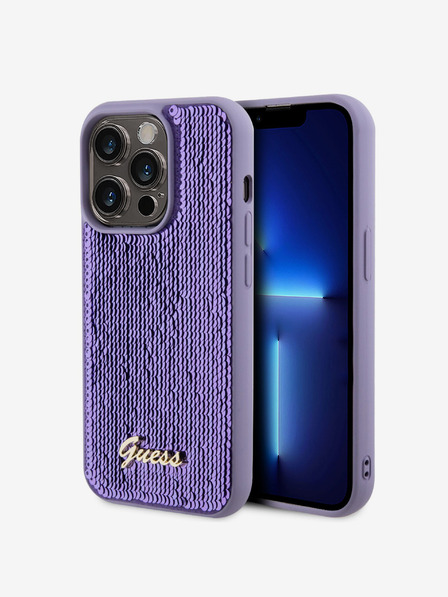 Guess Guess Pailletten-Skript-Logo-Rückseite für iPhone 15 Pro Max Violett