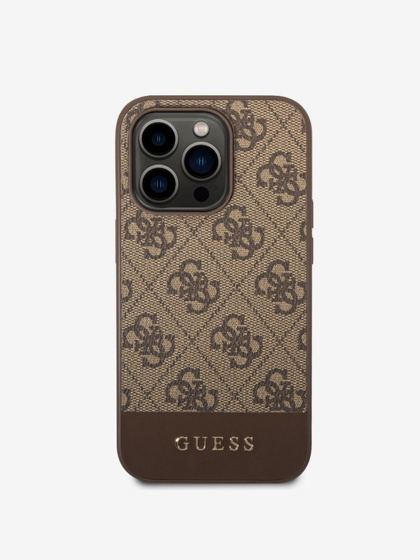 Guess PU 4G Stripe Hardcase für iPhone 14 Pro Max Brown Handyhülle