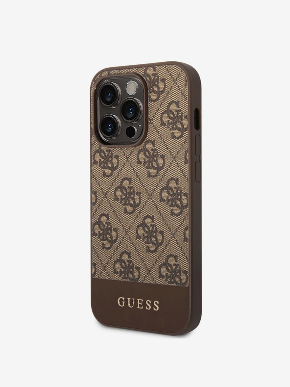 Guess PU 4G Stripe Hardcase für iPhone 14 Pro Max Brown Handyhülle