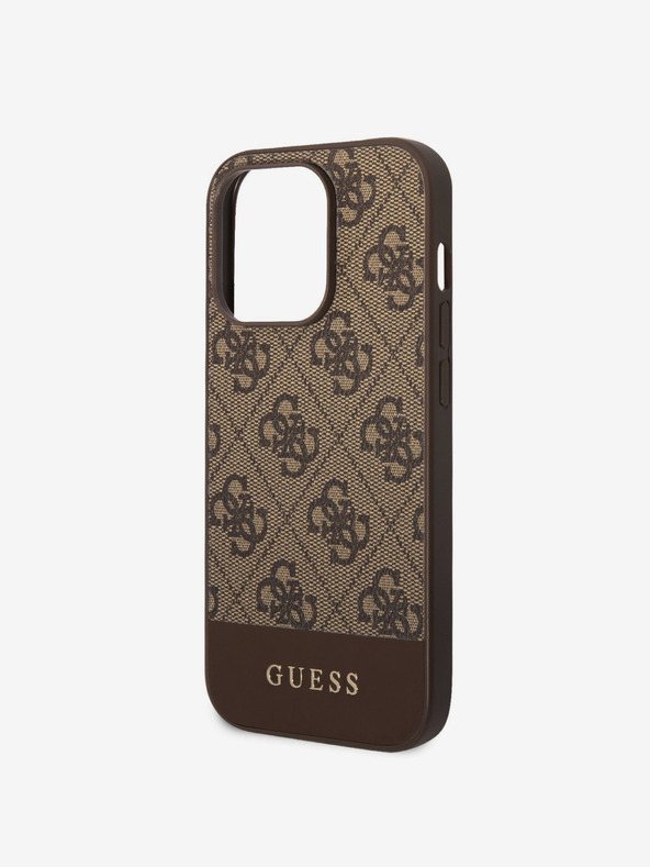 Guess PU 4G Stripe Hardcase für iPhone 14 Pro Max Brown Handyhülle