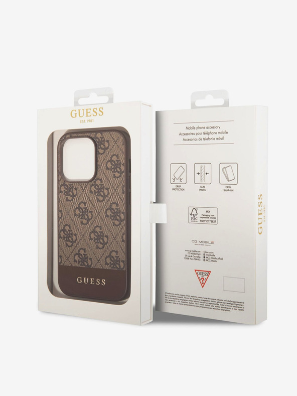 Guess PU 4G Stripe Hardcase für iPhone 14 Pro Max Brown Handyhülle