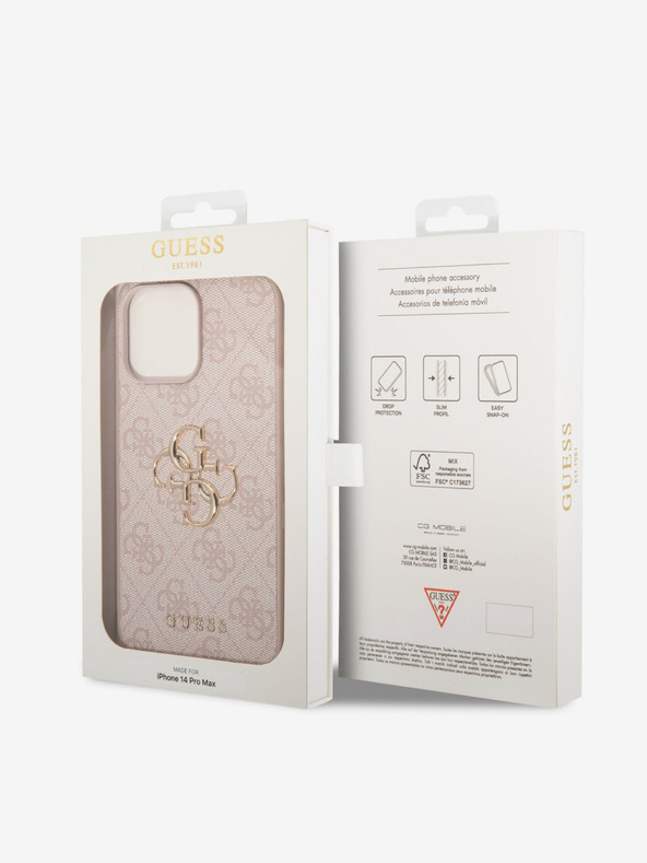 Guess Guess PU 4G Metall-Logo-Rückseite für iPhone 14 Pro Max Rosa