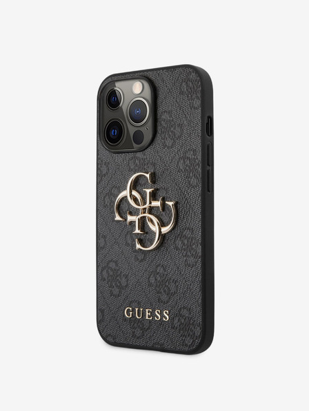 Guess Guess PU 4G Metall-Logo-Rückseite für iPhone 13 Pro Max Grau