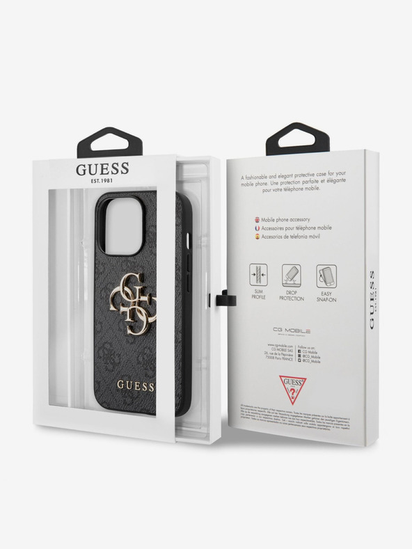 Guess Guess PU 4G Metall-Logo-Rückseite für iPhone 13 Pro Max Grau