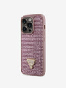 Guess Guess Dreieckige Metall-Logo-Hülle mit Strasssteinen für iPhone 15 Pro Rosa
