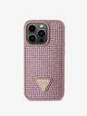 Guess Guess Dreieckige Metall-Logo-Hülle mit Strasssteinen für iPhone 15 Pro Rosa