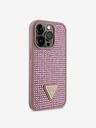 Guess Guess Dreieckige Metall-Logo-Hülle mit Strasssteinen für iPhone 15 Pro Rosa