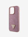 Guess Guess Dreieckige Metall-Logo-Hülle mit Strasssteinen für iPhone 15 Pro Rosa