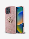 Guess Guess PU Fixed Glitter 4G Metall Logo Back Cover für iPhone 16 Pro Pink