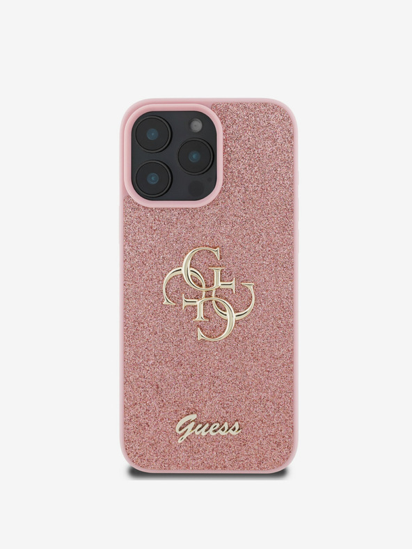 Guess Guess PU Fixed Glitter 4G Metall Logo Back Cover für iPhone 16 Pro Pink