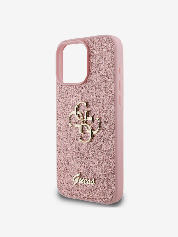 Guess Guess PU Fixed Glitter 4G Metall Logo Back Cover für iPhone 16 Pro Pink