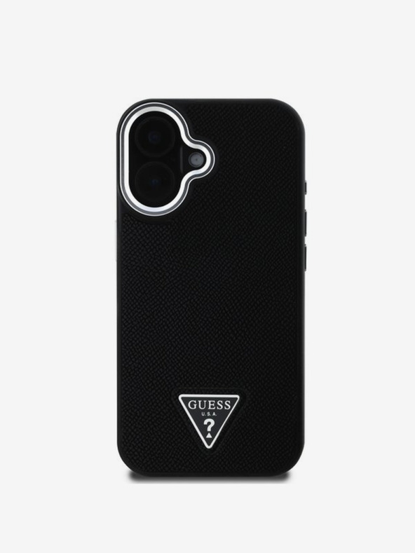 Guess Guess PU Grained Triangle Logo Back Cover für iPhone 16 Schwarz