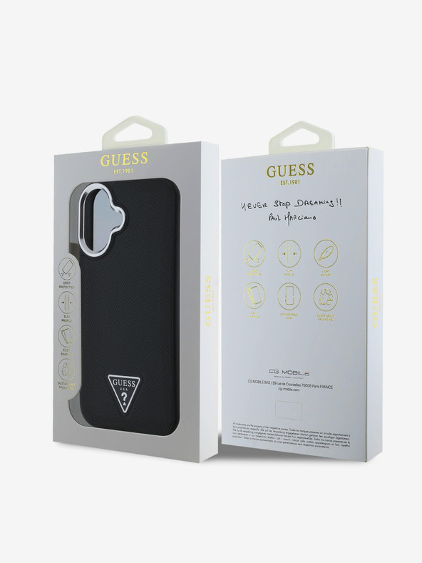 Guess Guess PU Grained Triangle Logo Back Cover für iPhone 16 Schwarz
