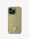 Guess Guess Strass Dreieck Metall Logo Hülle für iPhone 14 Pro Max Gold