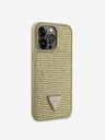 Guess Guess Strass Dreieck Metall Logo Hülle für iPhone 14 Pro Max Gold