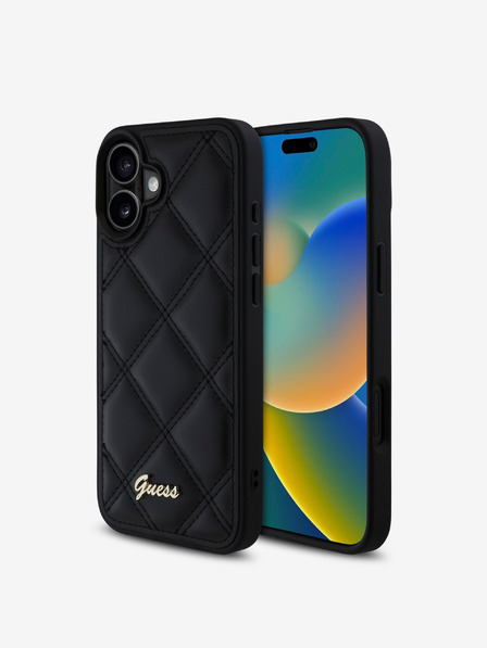 Guess Guess PU Leder Quilted Back Cover für iPhone 16 Schwarz
