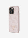 Guess PU 4G Strass Triangle Metal Logo Rückseite Hülle für iPhone 15 Pro Pink Handyhülle