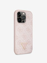 Guess PU 4G Strass Triangle Metal Logo Rückseite Hülle für iPhone 15 Pro Pink Handyhülle