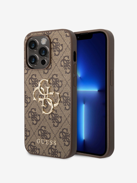Guess Guess PU 4G Metall-Logo-Rückseite für iPhone 15 Pro Braun