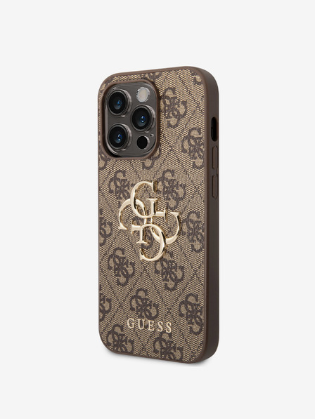 Guess Guess PU 4G Metall-Logo-Rückseite für iPhone 15 Pro Braun