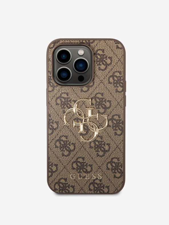 Guess Guess PU 4G Metall-Logo-Rückseite für iPhone 15 Pro Braun
