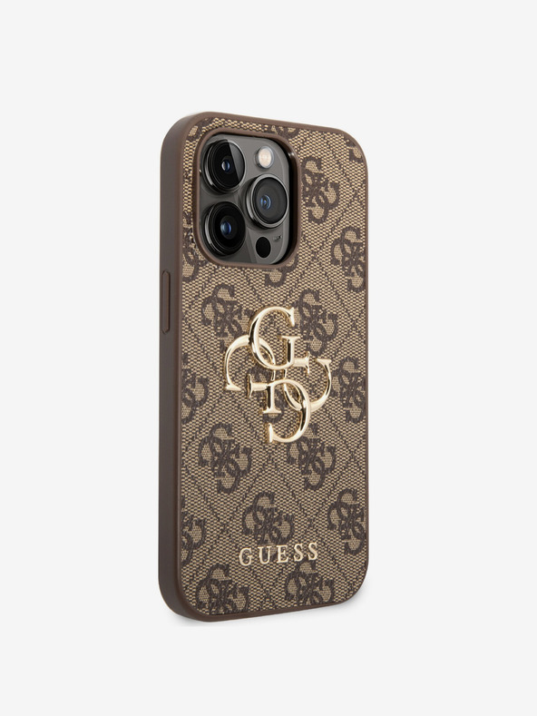 Guess Guess PU 4G Metall-Logo-Rückseite für iPhone 15 Pro Braun