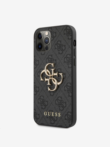 Guess Guess PU 4G Metall-Logo Rückwand für iPhone 12 Pro Max Grau