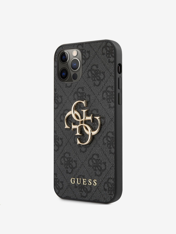 Guess Guess PU 4G Metall-Logo Rückwand für iPhone 12 Pro Max Grau