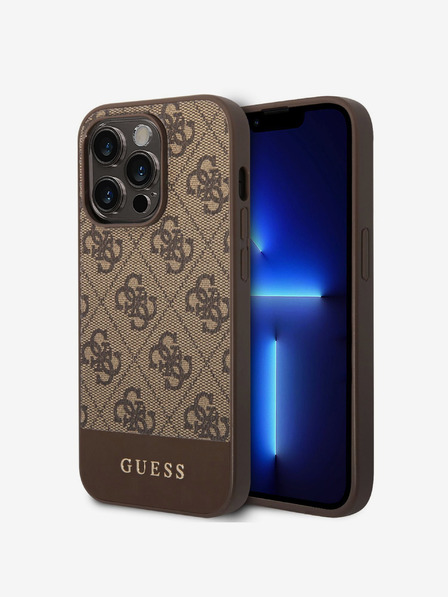 Guess Guess PU 4G Stripe Back Cover für iPhone 14 Pro Braun