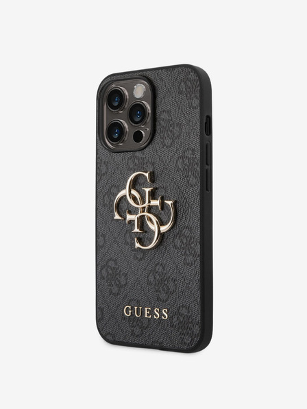 Guess Guess PU 4G Metall-Logo-Rückseite für iPhone 14 Pro Grau