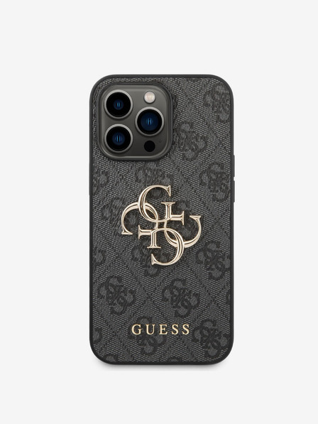 Guess Guess PU 4G Metall-Logo-Rückseite für iPhone 14 Pro Grau