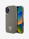 Guess Guess PU Grained Triangle Logo Back Cover für iPhone 16 Braun