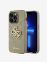 Guess Guess PU Perforated 4G Glitter Metal Logo Back Cover für iPhone 15 Pro Gold