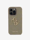 Guess Guess PU Perforated 4G Glitter Metal Logo Back Cover für iPhone 15 Pro Gold